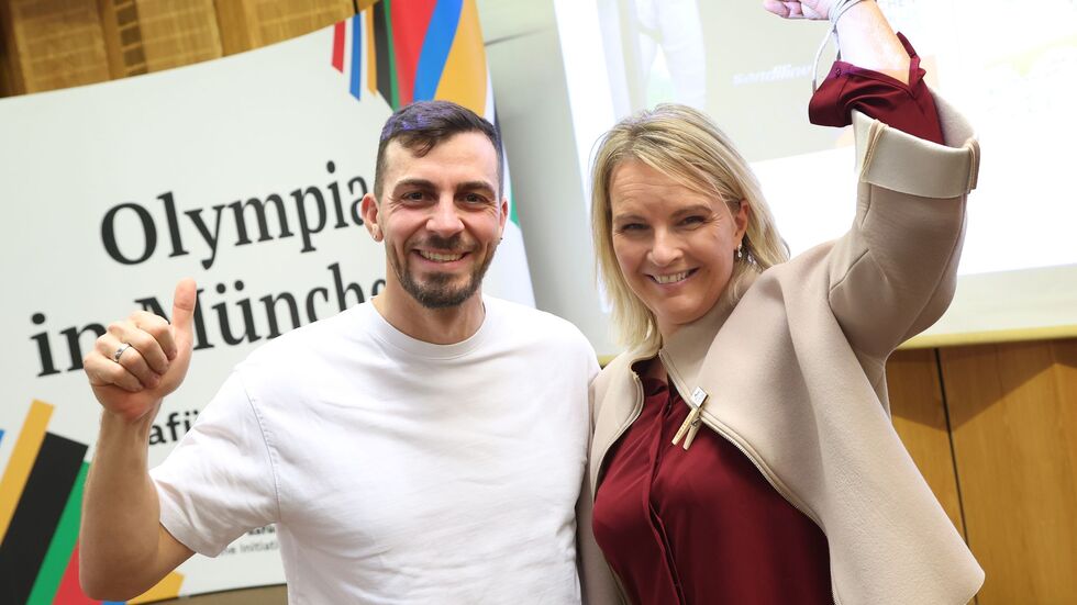 Kanute Sideris Tasiadis und Ex-Skirennfahrerin Hilde Gerg setzen auf Olympia in München. Kanute Sideris Tasiadis und Ex-Skirennfahrerin Hilde Gerg setzen auf Olympia in München.