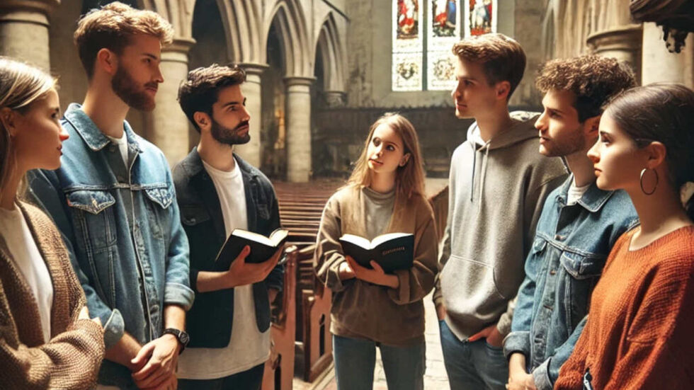 Dieses Bild hat Michael Voß von der Künstlichen Intelligenz DALL-E mit dem Vermerk "Gespräch über Gott" erstellen lassen.