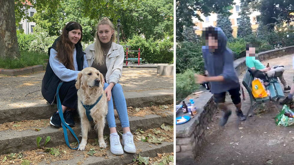 Laura (29) mit ihrem Golden Retriever (li.) und ihrer Freundin Denise (25) waren zwei Wochen nach dem brutalen Angriff mit uns erstmals wieder am Tatort - der Spielplatz auf dem Gießerplatz im Leipziger Stadtteil Plagwitz. Laura (29) mit ihrem Golden Retriever (li.) und ihrer Freundin Denise (25) waren zwei Wochen nach dem brutalen Angriff mit uns erstmals wieder am Tatort - der Spielplatz auf dem Gießerplatz im Leipziger Stadtteil Plagwitz.
