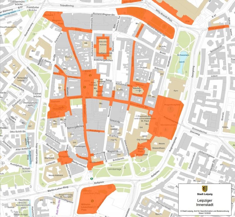Karte zu Alkoholverbot und Maskenpflicht in Leipzig