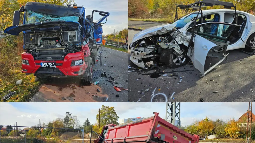 Die drei beteiligten Fahrzeuge wurden durch den Unfall schwer beschädigt. Die drei beteiligten Fahrzeuge wurden durch den Unfall schwer beschädigt.