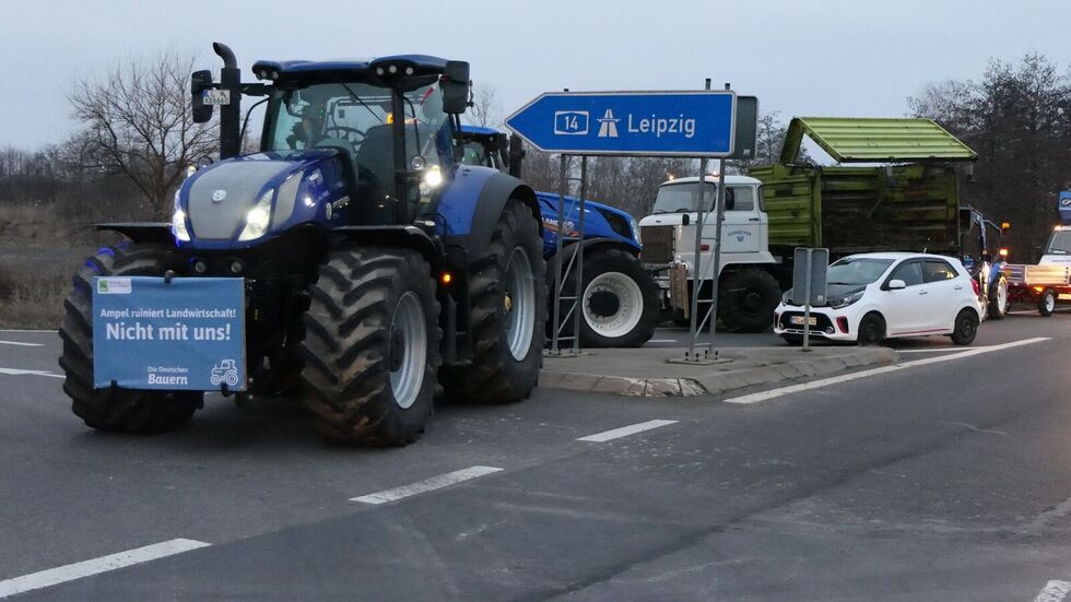Eine Autobahn-Blockade bei Leipzig