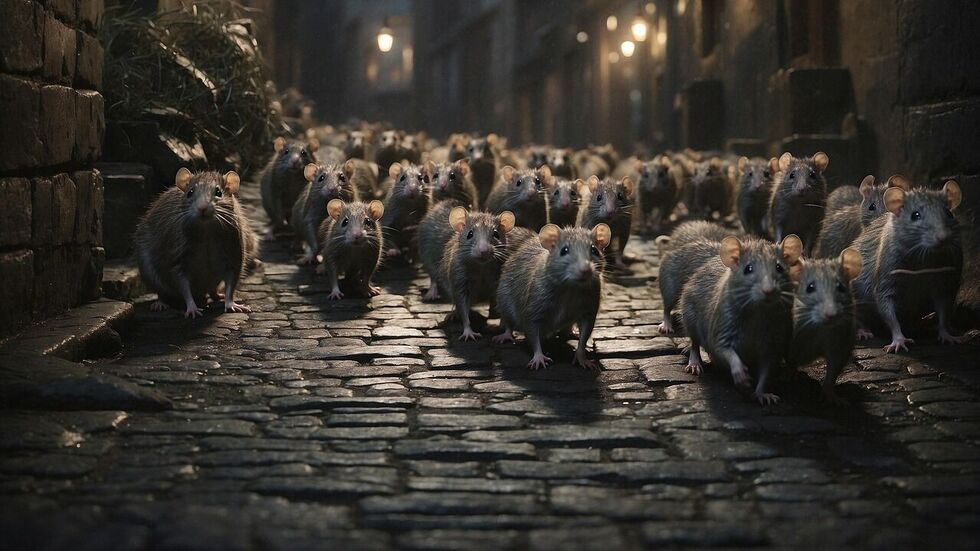 Ein KI-generiertes Bild von einer kleinen "Rattenarmee" (Symbolbild). Ein KI-generiertes Bild von einer kleinen "Rattenarmee" (Symbolbild).